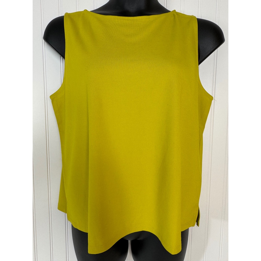 Tahari Sleeveless Top Womens XL Chartreuse Boat Neck Knit Stretch Bright Classic